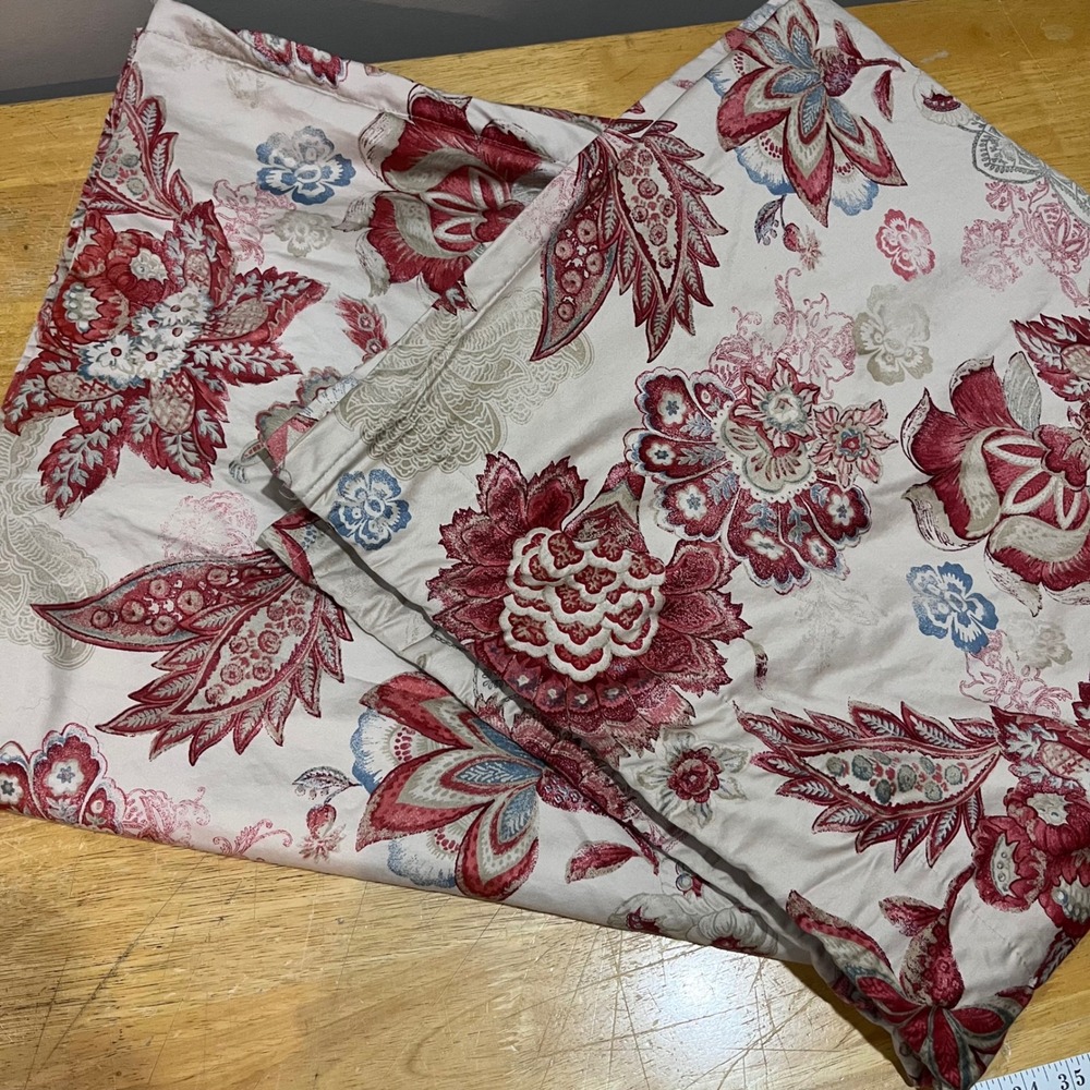 Cindy Crawford Style Floral Paisley Lined Curtain Panels Red Blue 40x80 Set of 2